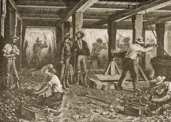 Silver Mining em Nevada, c.1870, de &39;American Pictures&39;, publicado pela The Religious Tract Society, 1876